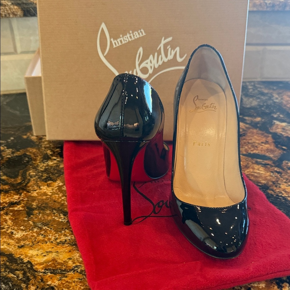Christian Louboutin Glossy Black Heels with Signature Red Soles